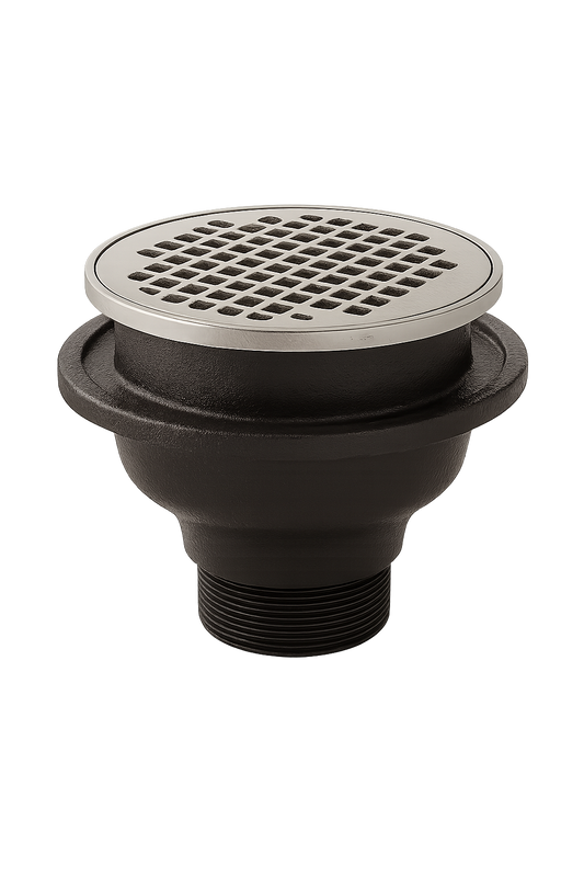 Floor Drain, Cast Iron, with 5" Nickel Strainer, 3" Threaded Outlet